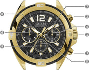 Guess Surge Chronograph Black Dial Gold Steel Strap Watch for Men - W1258G2