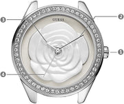 Guess Rosette Analog White Dial White Leather Strap Watch For Women - W75043L1