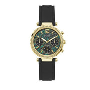 Guess Solstice Green Dial Black Rubber Strap Watch for Women - GW0113L1