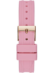 Guess Cosmo Diamonds Silver Dial Pink Silicone Strap Watch for Women - GW0034L3