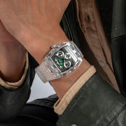 Guess Phoenix Quartz Green Dial Transparent Silicone Strap Watch For Men - GW0499G8