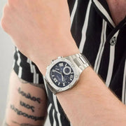 Guess Headliner Multifunction Blue Dial Silver Steel Strap Watch For Men - GW0572G1