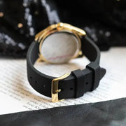 Guess Cubed Analog Gold Dial Black Silicone Strap Watch For Women - GW0665L1
