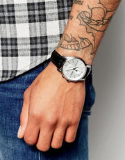 Hugo Boss Jet Chronograph White Dial Black Leather Strap Watch for Men - 1513282