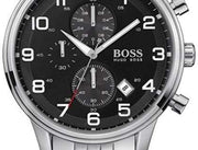 Hugo Boss Aeroliner Chronograph Black Dial Silver Steel Strap Watch for Men - 1513181