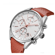 Hugo Boss Grand Prix Chronograph White Dial Brown Leather Strap Watch for Men - 1513475