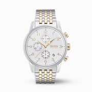 Hugo Boss Navigator Chronograph White Dial Two Tone Steel Strap Watch for Men - 1513499