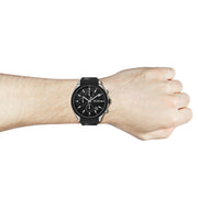 Hugo Boss Velocity Chronograph Black Dial Black Leather Strap Watch for Men - 1513716