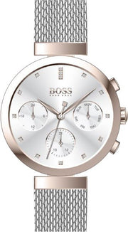 Hugo Boss Flawless Chronograph Silver Dial Silver Mesh Bracelet Watch for Women -1502551
