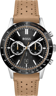 Hugo Boss Allure Chronograph Black Dial Brown Leather Strap Watch for Men - 1513964