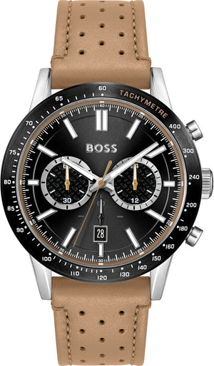 Hugo Boss Allure Chronograph Black Dial Brown Leather Strap Watch for Men - 1513964