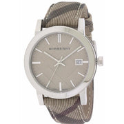 Burberry The City Beige Dial Chequered Brown Leather Strap Watch for Women - BU9029