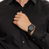 D1 Milano Ultra Thin Shadow Black Dial Black Steel Strap Watch for Men - D1-UTBJSH