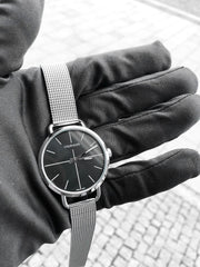 Calvin Klein Even Black Dial Silver Mesh Bracelet Watch for Women - K7B23121