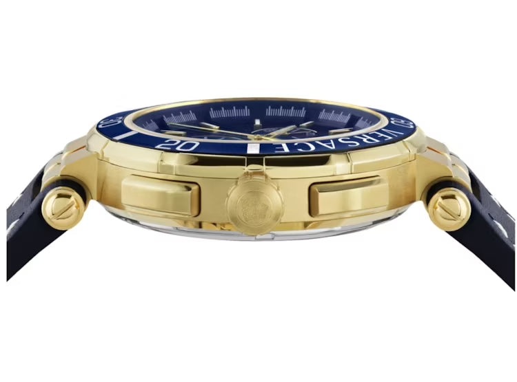 Versace V-Race Multifunction Chronograph Blue Dial Blue Leather Strap Watch For Men - VEBV00219