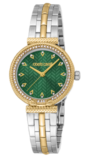 Just Cavalli Chiarezza Snake Core Green Dial Two Tone Steel Strap Watch for Women - RC5L078M0065