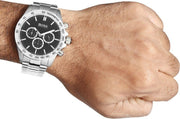Hugo Boss Ikon Chronograph Black Dial Silver Steel Strap Watch for Men - 1512965