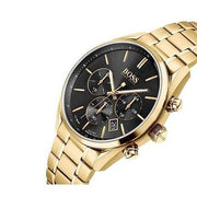 Hugo Boss Champion Chronograph Black Dial Gold Steel Strap Watch for Men - 1513848