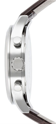 Hugo Boss Aeroliner Chronoraph White Dial Brown Leather Strap Watch For Men - 1512447