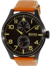 Hugo Boss Aeroliner Maxx Chronograph Black Dial Brown Leather Strap Watch For Men - HB1513082