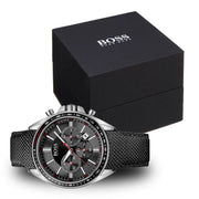 Hugo Boss Driver Chronograph Black Dial Black Leather Strap Watch for Men -1513087