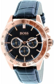 Hugo Boss Ikon Chronograph Black Dial Black Leather Strap Watch for Men - 1513179