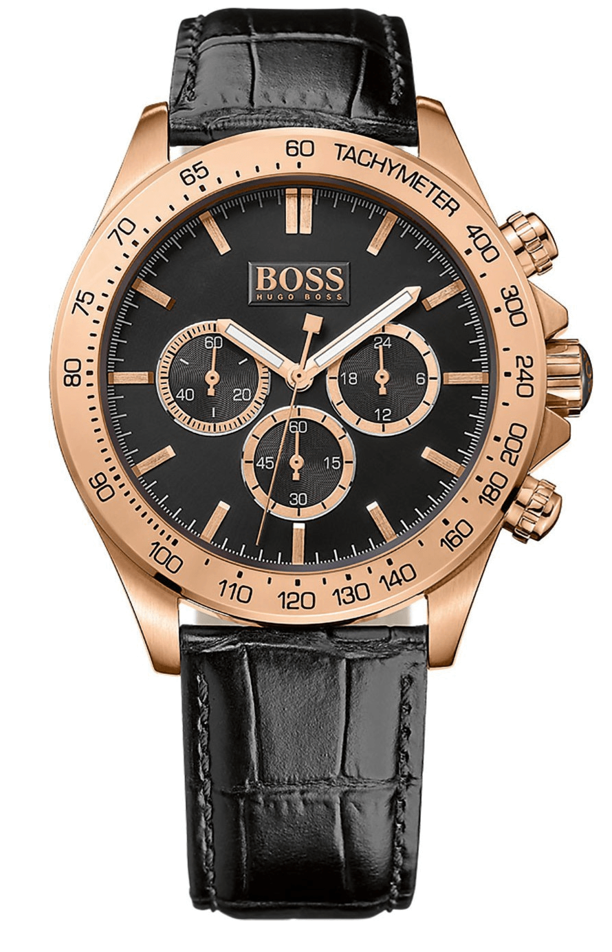 Hugo Boss Ikon Chronograph Black Dial Black Leather Strap Watch for Men - 1513179