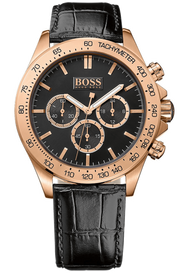 Hugo Boss Ikon Chronograph Black Dial Black Leather Strap Watch for Men - 1513179