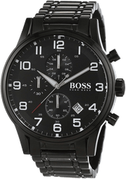 Hugo Boss Aeroliner Chronograph Black Dial Black Steel Strap Watch for Men - 1513180