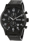 Hugo Boss Aeroliner Chronograph Black Dial Black Steel Strap Watch for Men - 1513180