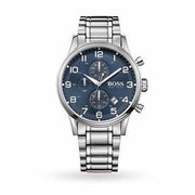 Hugo Boss Aeroliner Chronograph Blue Dial Silver Steel Strap Watch for Men - 1513183