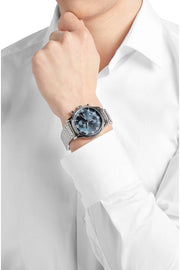 Hugo Boss Aeroliner Chronograph Blue Dial Silver Steel Strap Watch for Men - 1513183