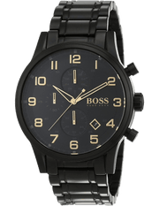 Hugo Boss Aeroliner Chronograph Black Dial Black Steel Strap Watch for Men - 1513275