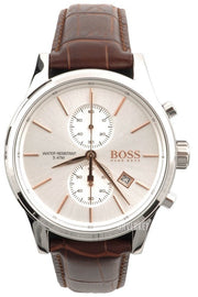 Hugo Boss Jet Chronograph Silver Dial Brown Leather Strap Watch for Men - 1513280