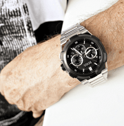 Hugo Boss Supernova Chronograph Black Dial Silver Steel Strap Watch for Men - 1513359