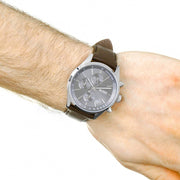 Hugo Boss Grand Prix Chronograph Grey Dial Brown Leather Strap Watch for Men -  1513476