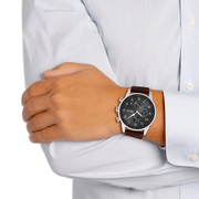 Hugo Boss Navigator Chronograph Grey Dial Brown Leather Strap Watch for Men - 1513494