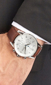Hugo Boss Navigator Chronograph White Dial Brown Leather Strap Watch for Men - 1513495