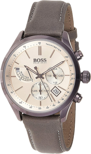 Hugo Boss Grand Prix White Dial Grey Leather Strap Watch for Men - 1513633