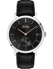 Hugo Boss Corporal Black Dial Black Leather Strap Watch for Men - 1513638
