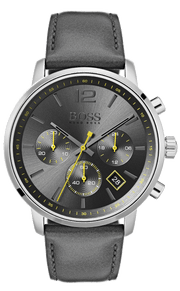Hugo Boss Attitude Grey Dial Grey Leather Strap Watch for Men - 1513658
