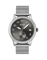 Hugo Boss Legacy Grey Dial Silver Mesh Bracelet Watch for Men - 1513673
