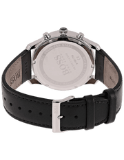 Hugo Boss Navigator Black Dial Black Leather Strap Watch for Men - 1513678