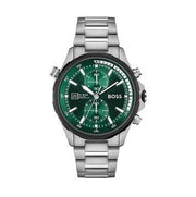 Hugo Boss Globetrotter Chronograph Green Dial Silver Steel Strap Watch for Men - 1513930