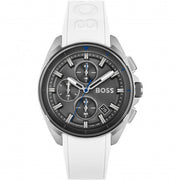Hugo Boss Volane Chronograph Grey Dial White SIlicone Strap Watch for Men - 1513948