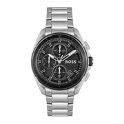 Hugo Boss Volane Chronograph Black Dial Silver Steel Strap Watch for Men - 1513949