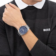Hugo Boss Skytraveller Chronograph Blue Dial Silver Steel Strap Watch for Men - 1514216