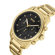 Hugo Boss Trace Chronograph Black Dial Gold Steel Strap Watch For Men - 1514006