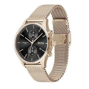 Hugo Boss Associate Chronograph Black Dial Rose Gold Mesh Bracelet Watch for Men - 1513806