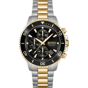 Hugo Boss Admiral Chronograph Black Dial Two Tone Steel Strap Watch for Men - 1513908